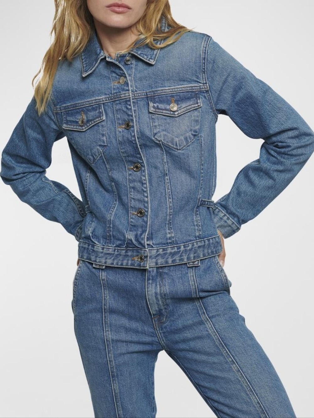 $495 Derek Lam 10 CrosbyKent Side Buckle Denim Trucker Jacket Women's Size Large